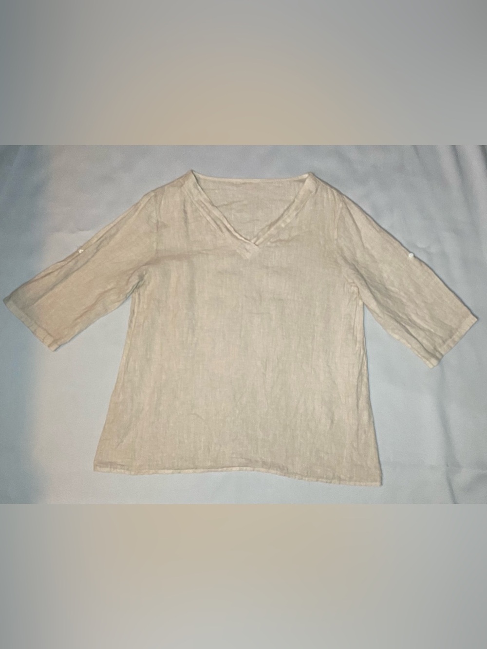 Made In Italy Linen Tunic Top Medium Large Oatmeal Beige Lagenlook Coastal *READ